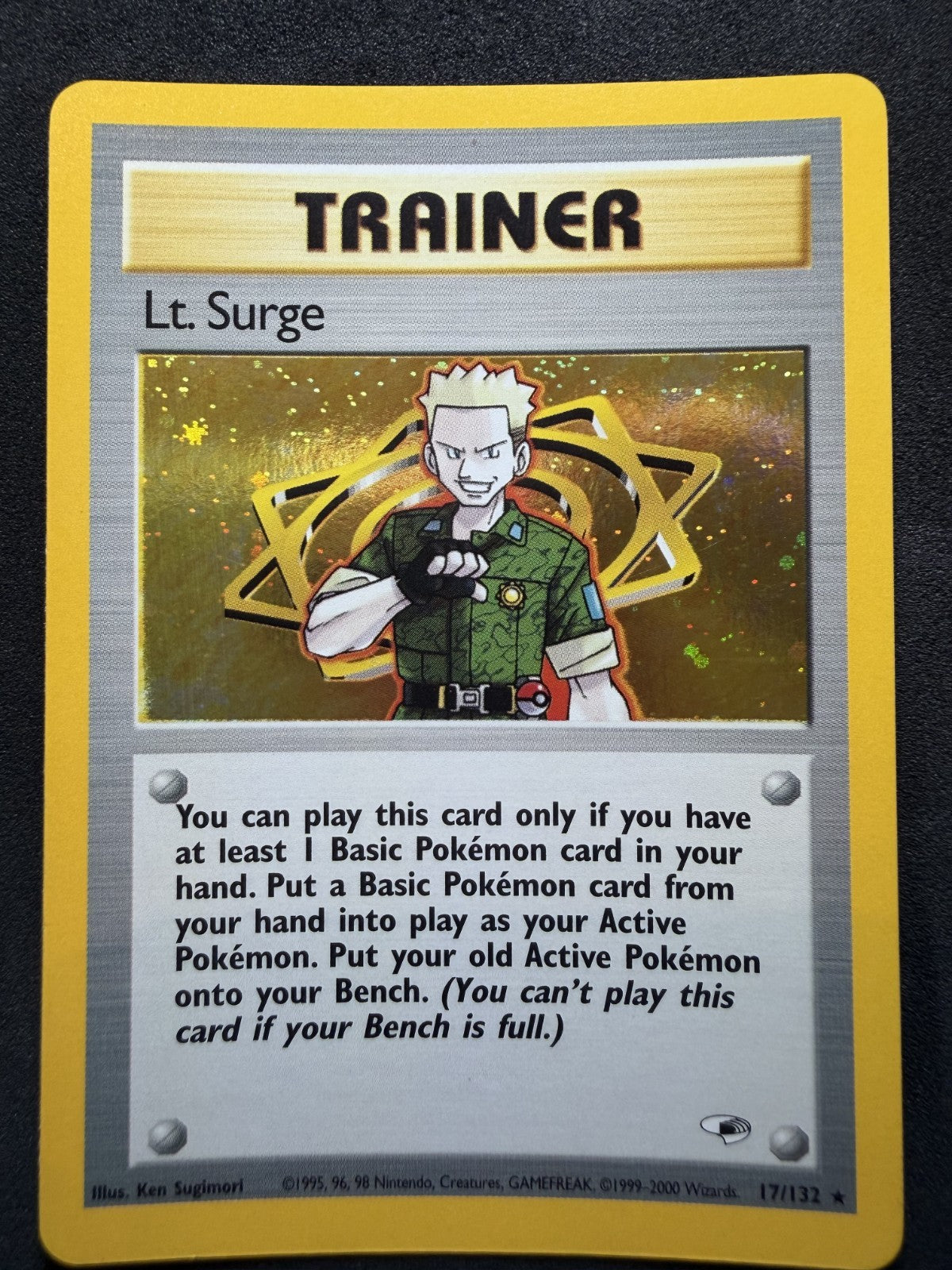 Lt. Surge 17/132 Holo Swirl Gym Heroes Unlimited Pokemon Card - NM