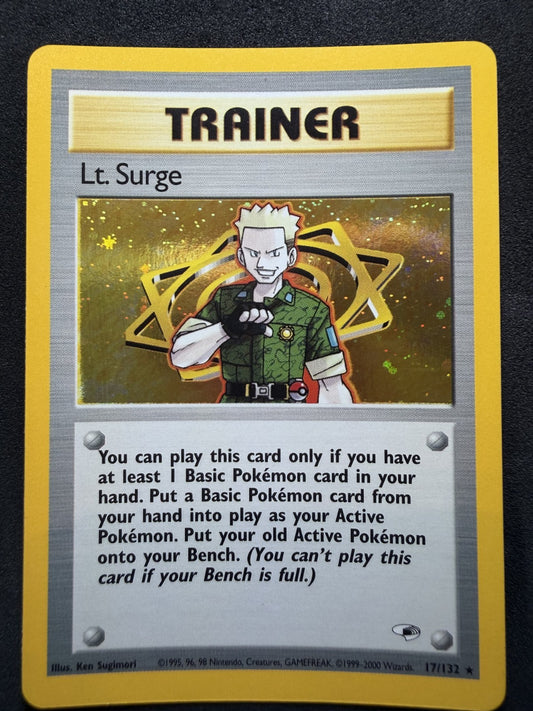 Lt. Surge 17/132 Holo Swirl Gym Heroes Unlimited Pokemon Card - NM
