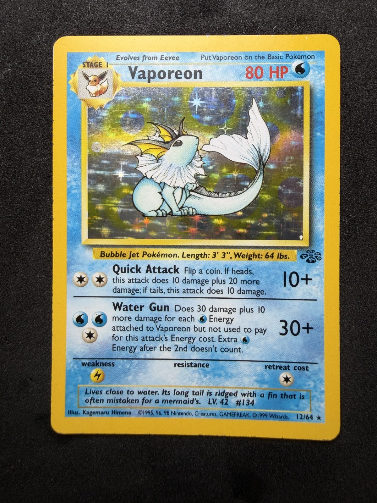 Pokemon TCG: Vaporeon #12 Pokemon Jungle Holo - MP