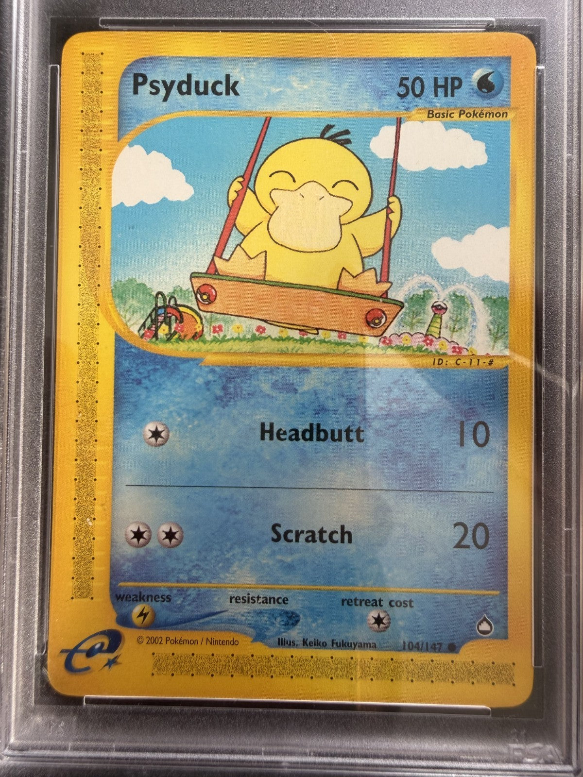 Psyduck 104/147 Aquapolis Common Pokemon Card 2002 - (Pop 141) - PSA 8