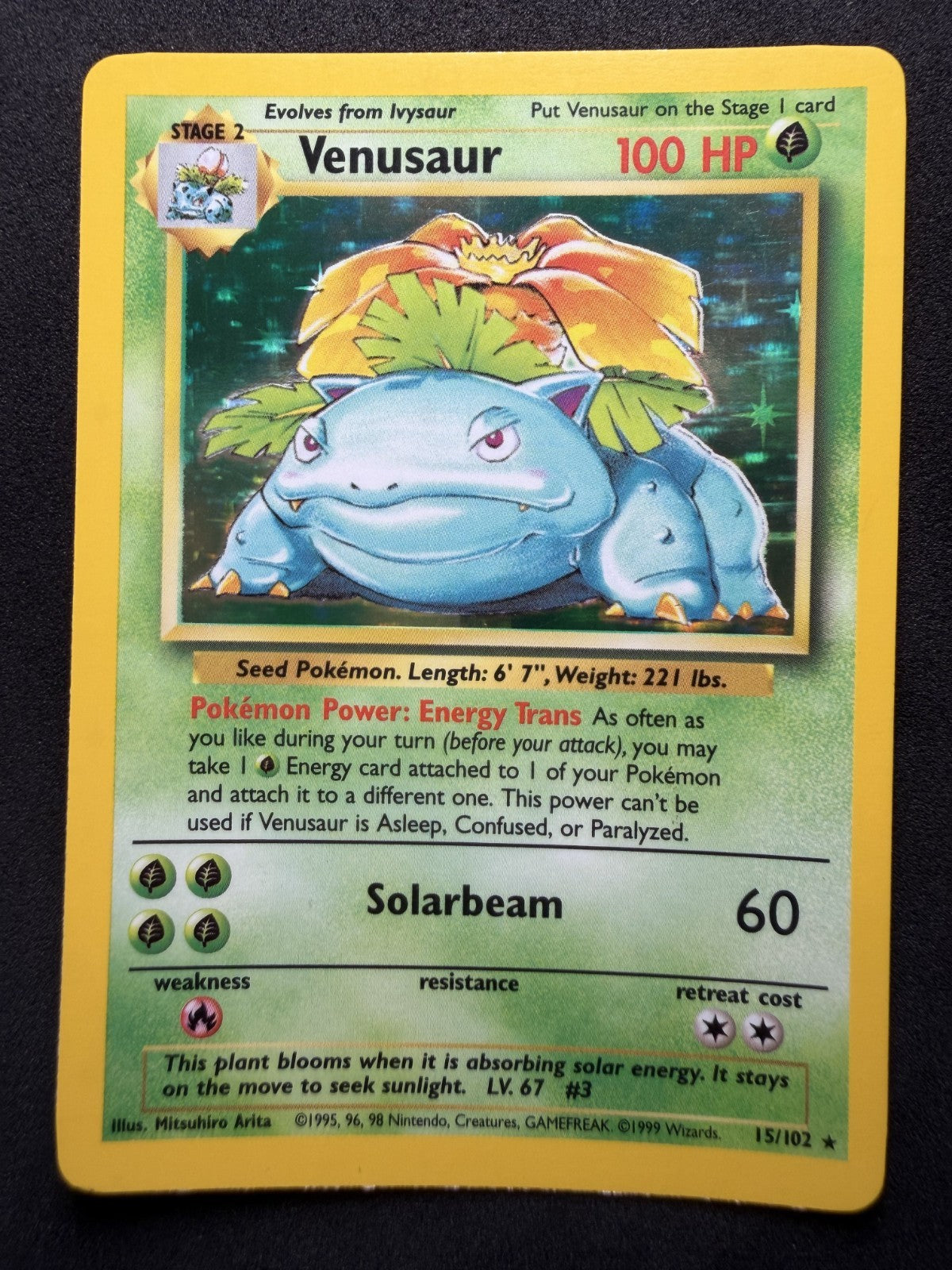 Pokemon Venusaur Holo Rare Base Set Unlimited 15/102 WOTC 1999 - LP