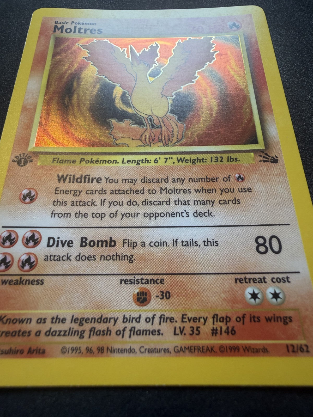 Pokemon: Moltres 12/62 - 1st Edition Fossil - Holo Rare - LP