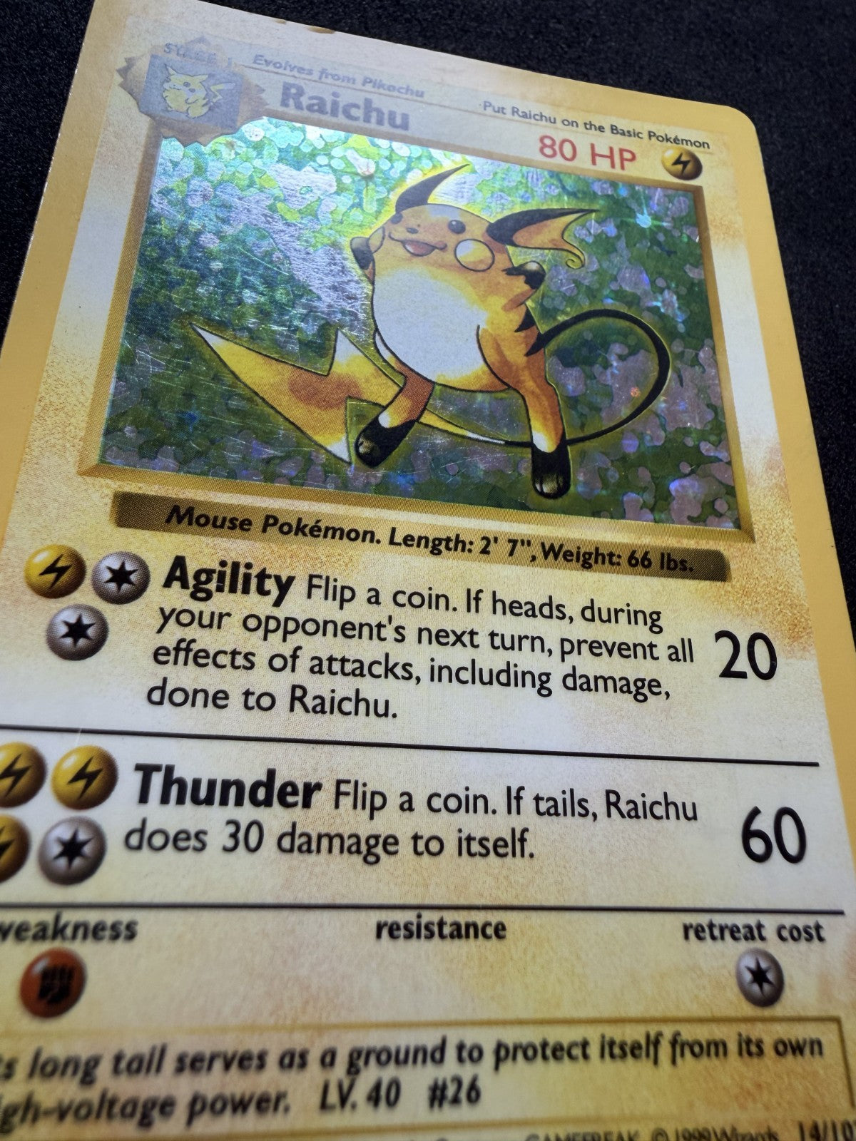 Pokemon TCG - Raichu 14/102 Base Set Holo Rare Shadowless WOTC - MP