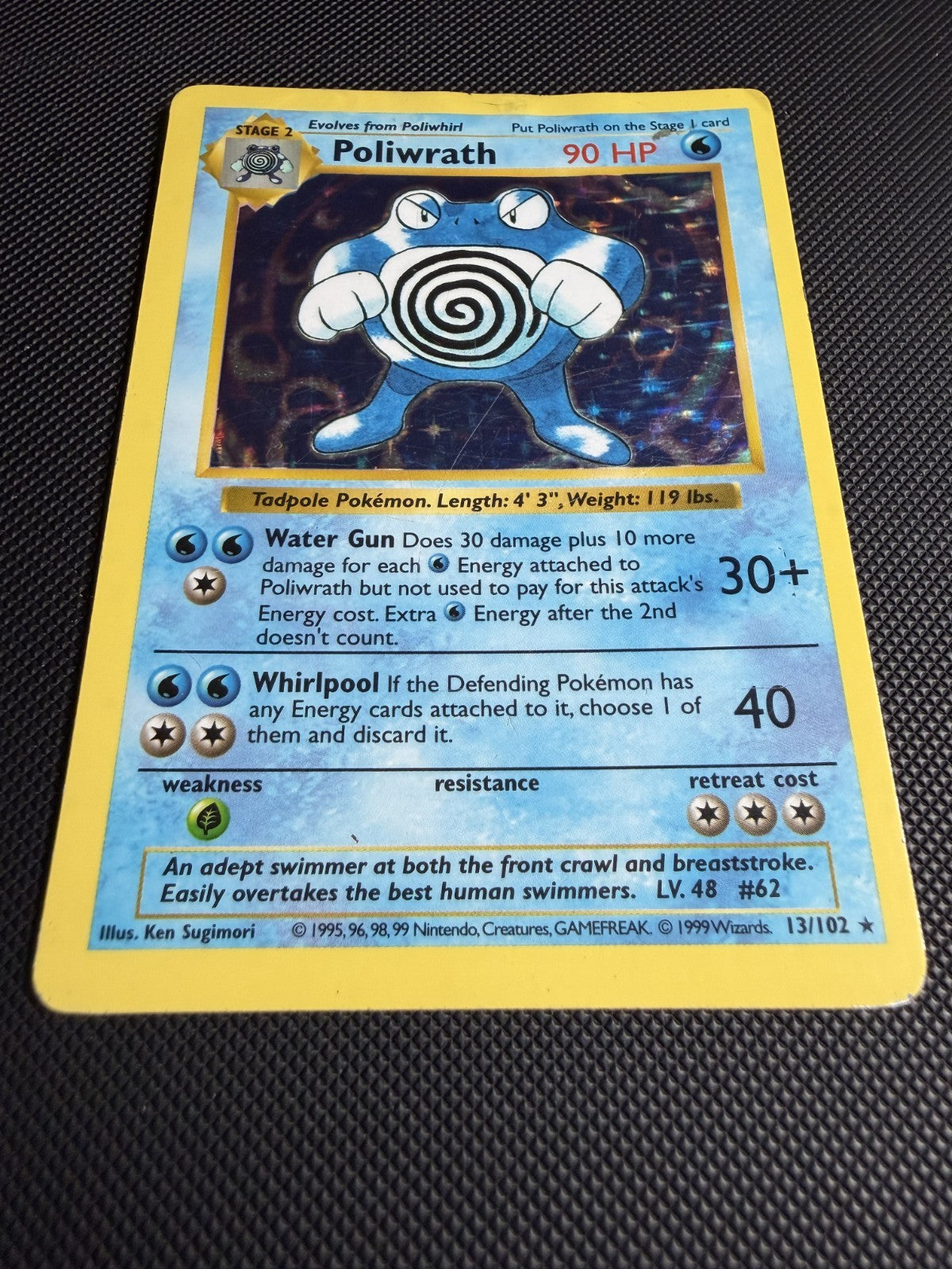 Pokemon Poliwrath Base Set 13/102 Holo 1999 Wizards Base Set Shadowless - HP
