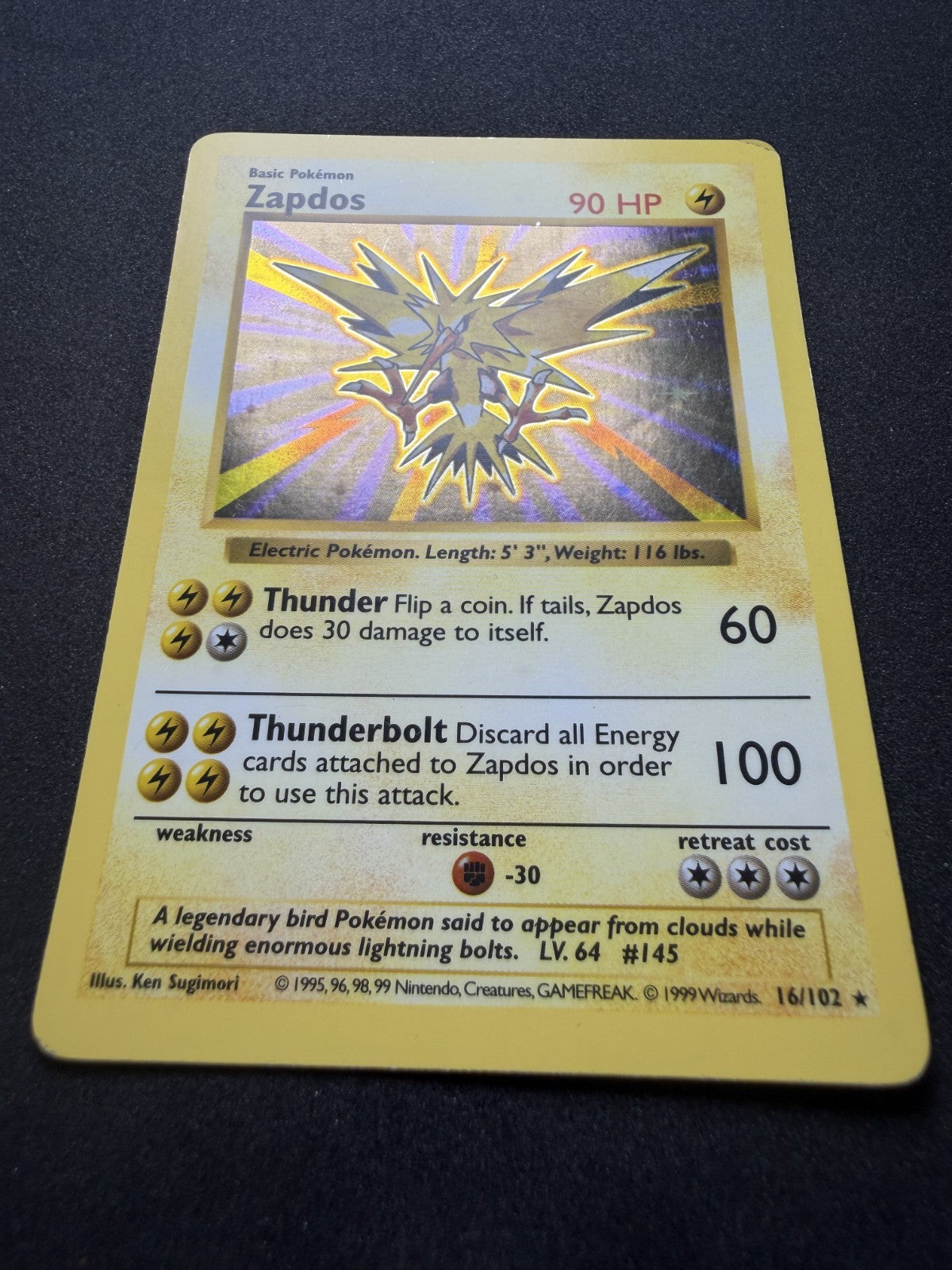 Pokemon TCG: Zapdos [Shadowless] #16 Pokemon Base Set - MP+/LP