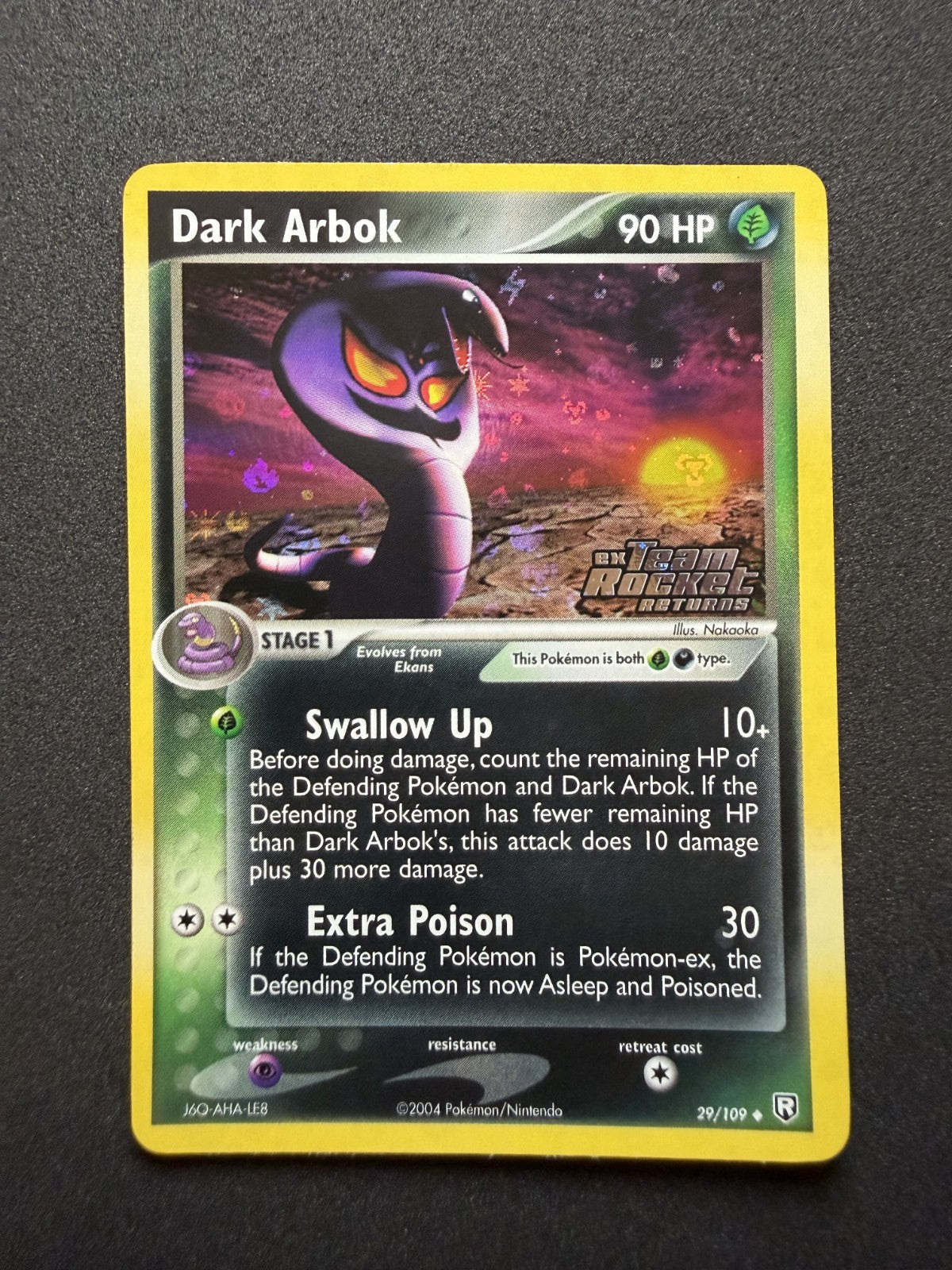 2004 Pokemon Dark Arbok 29/109 Reverse Holo Team Rocket Returns Stamped - NM