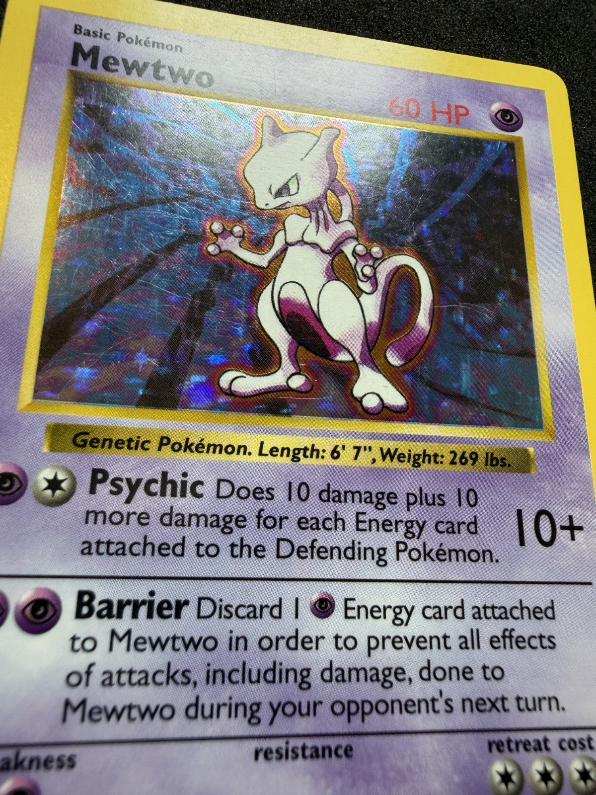 Mewtwo - 10/102 - Holo Rare (Shadowless) Base Set Pokemon - MP